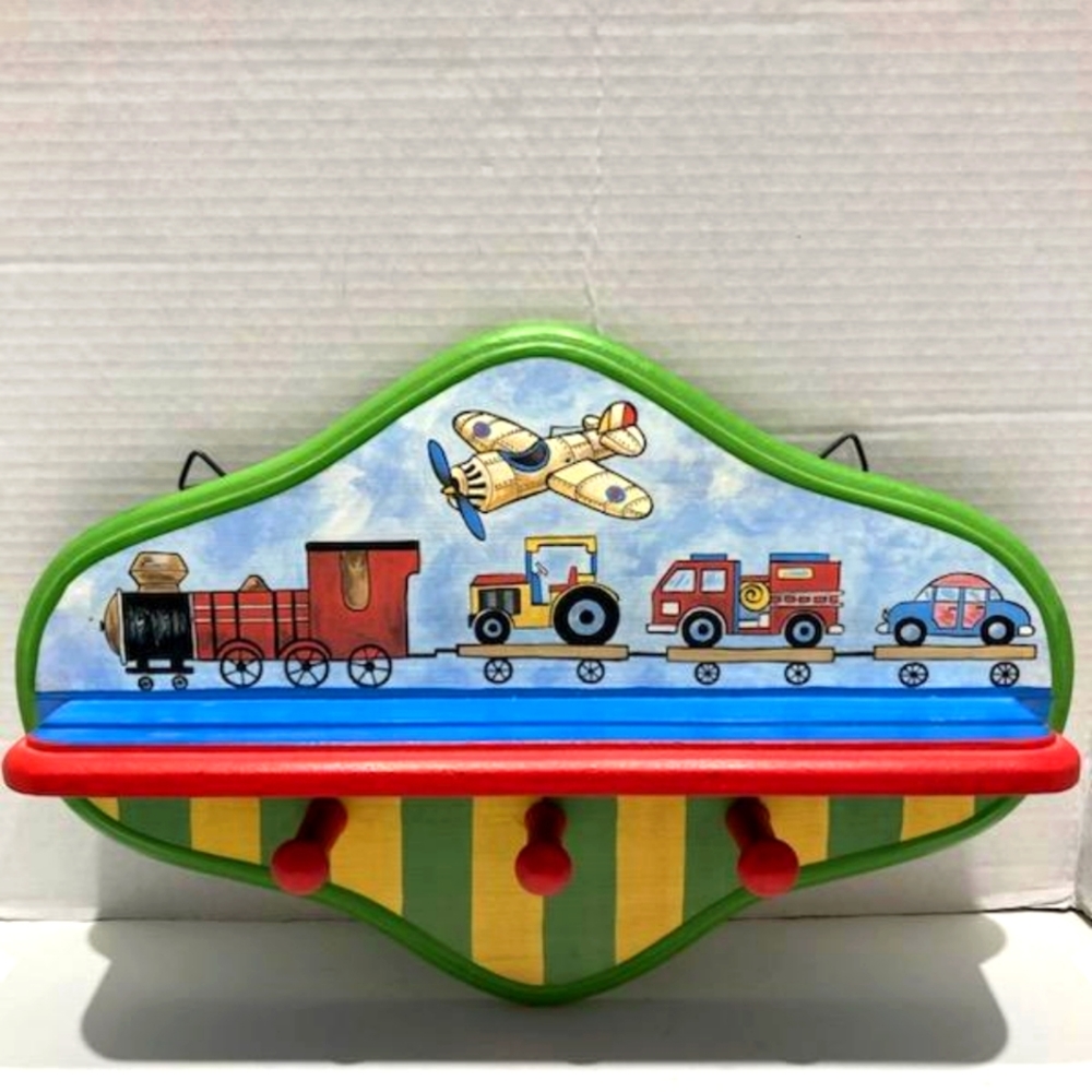 Trains, Planes, and Automobiles Kids Coat/Hat Rack w/shelf